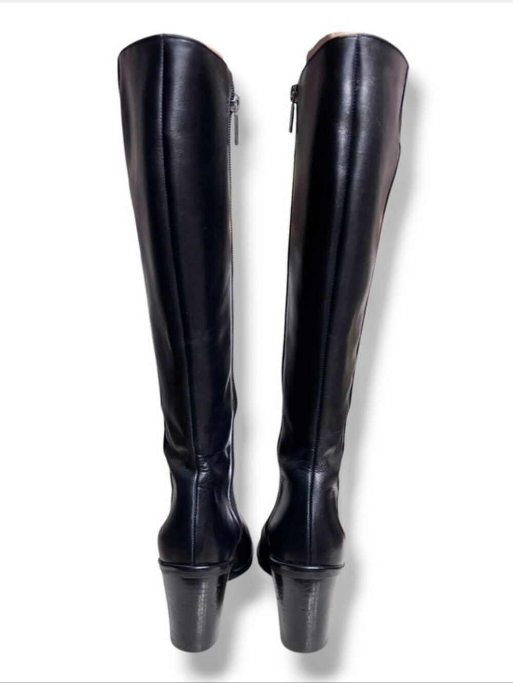 ENZO ANGIOLINI Black Leather Side Zip Block Heel Knee Boots Helmer Size 7.5 - Picture 3 of 9